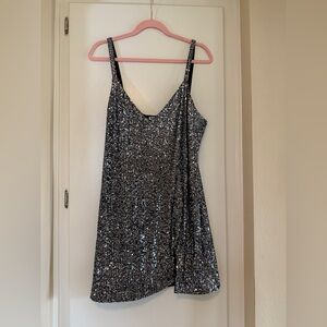 Reformation Jimmy Dress Black and Silver Mini Dress